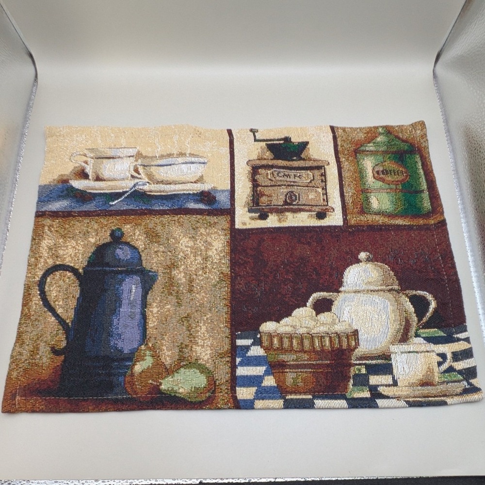Vintage Coffee Tapestry Placemats Cafe Grinder Moka Pot Kitchen Decor - Set of 4